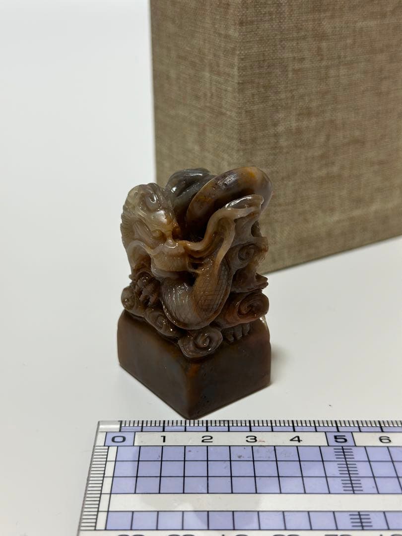 31寿山高山石　 龍　清工　唐物　美品　印石　印材　書道　落款　雅号　箱付き