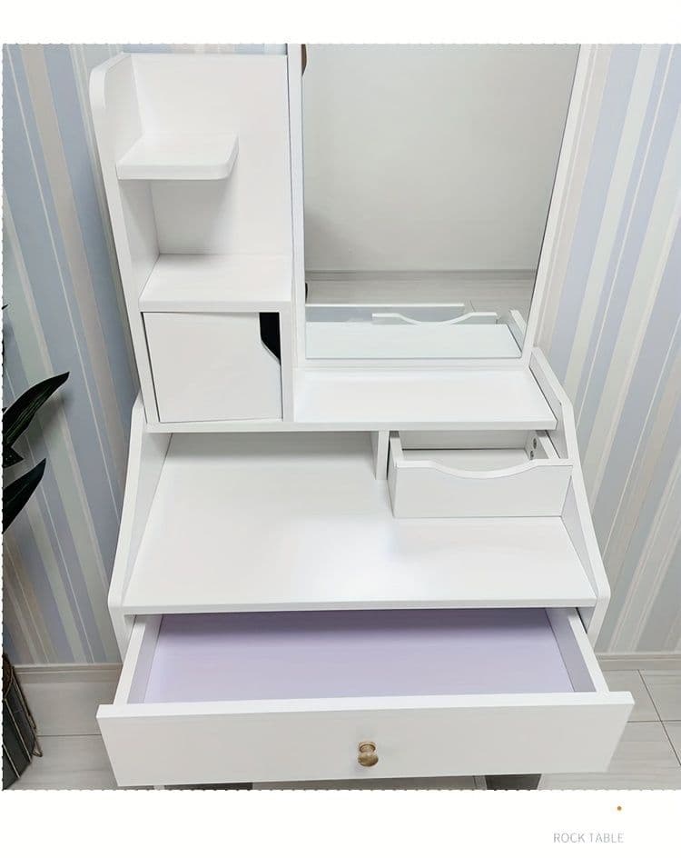 ホワイトノルディックドレッサーセット スツール付き 引き出し収納 省スペース