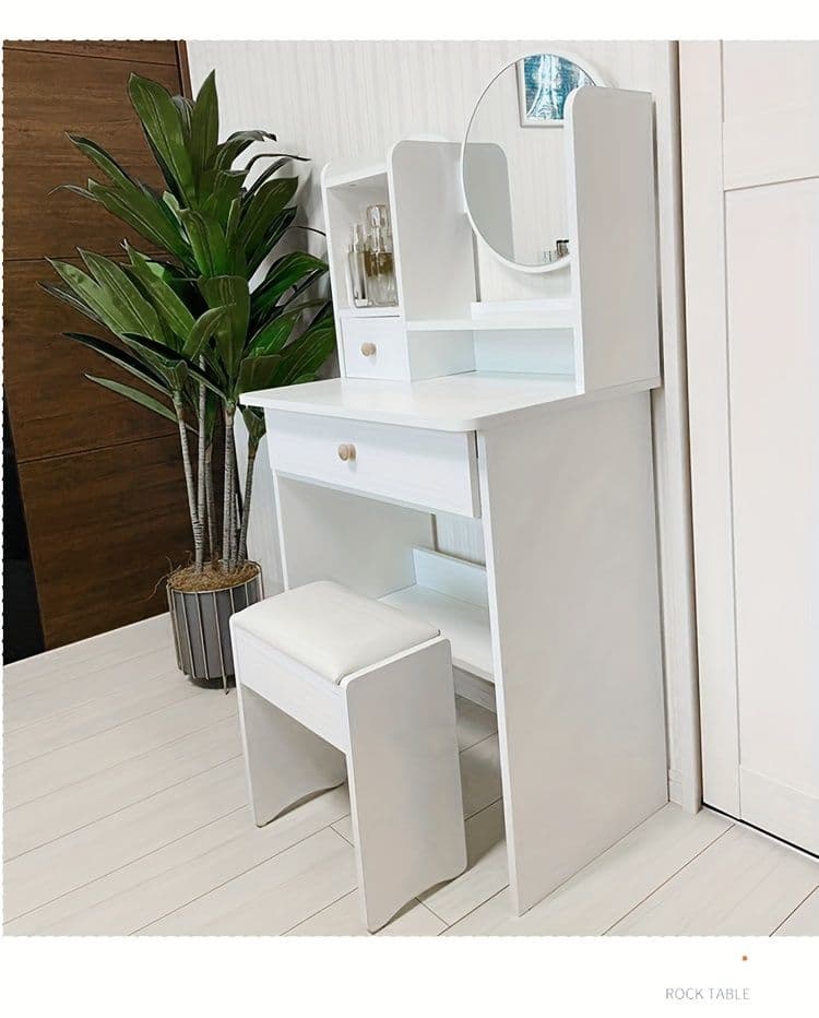 ホワイトノルディックドレッサーセット スツール付き 引き出し収納 省スペース