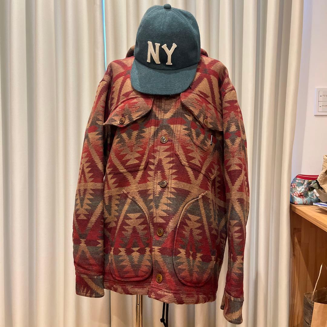 幾何学模様ウールジャケット フード付き