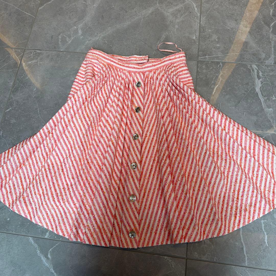赤と白のストライプ フレアスカート　CHANEL 36