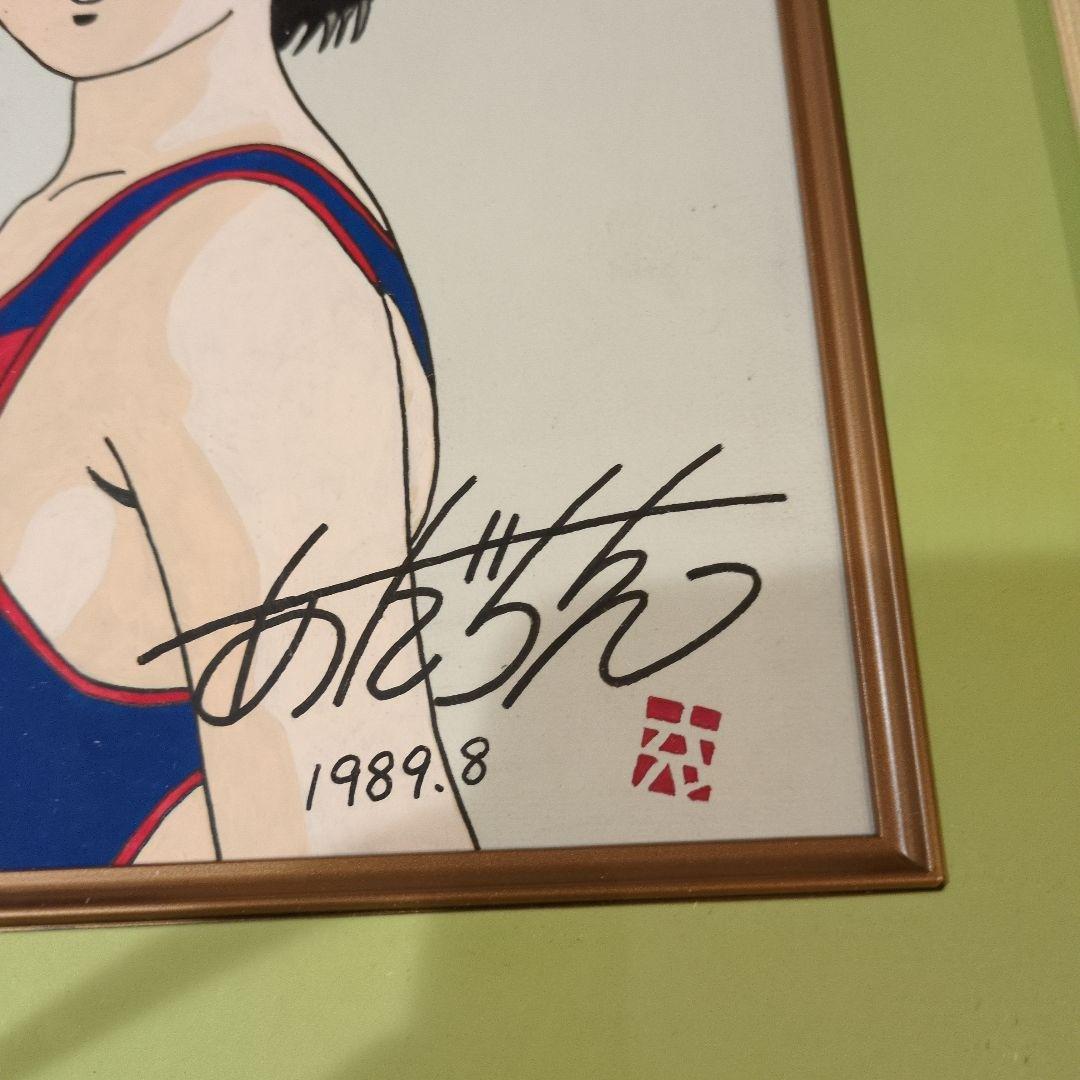 あだち充　直筆サイン入り　イラストも肉筆 　ラフ　額縁つき