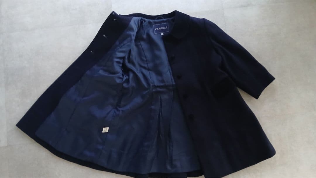 ファミリア(120)お受験フォーマルウールコート濃紺ネイビー