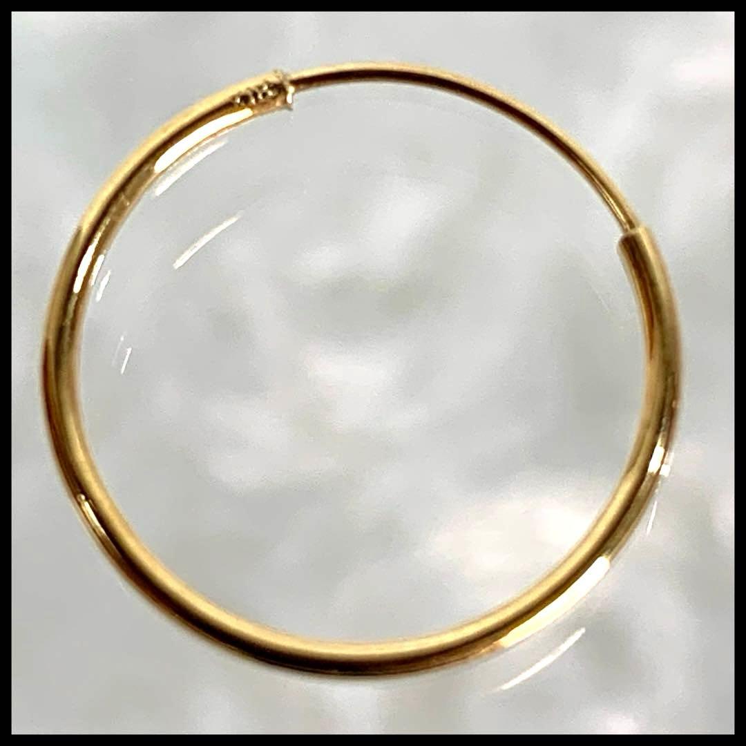 K18 YG フープピアス バネ式 直径15mm 太さ1mm ユニセックス