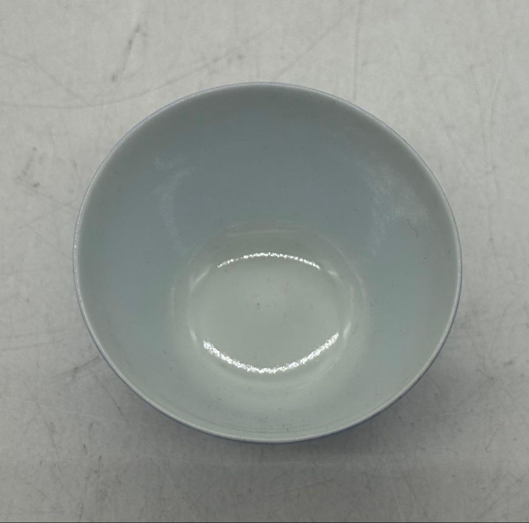 江戸　古清水　水色釉小杯ペア　亀水作　高級茶器　殻手　瑠璃釉　送料込み0819