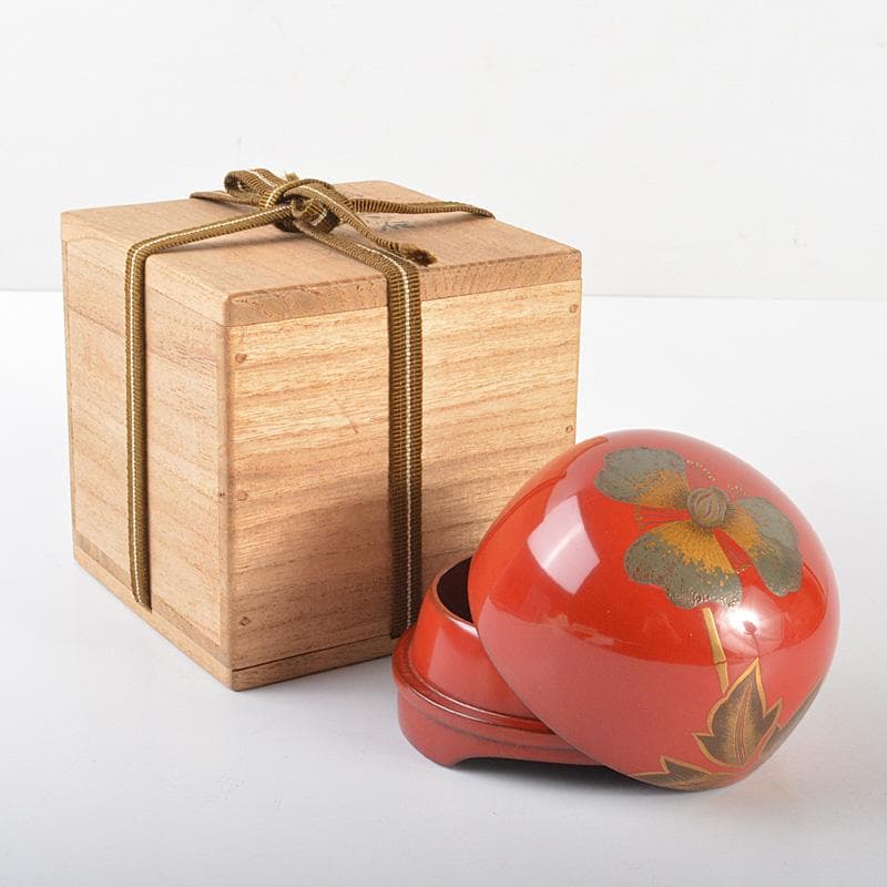 茶道具　朱塗　花蒔絵　香合　書付箱　M　R6923