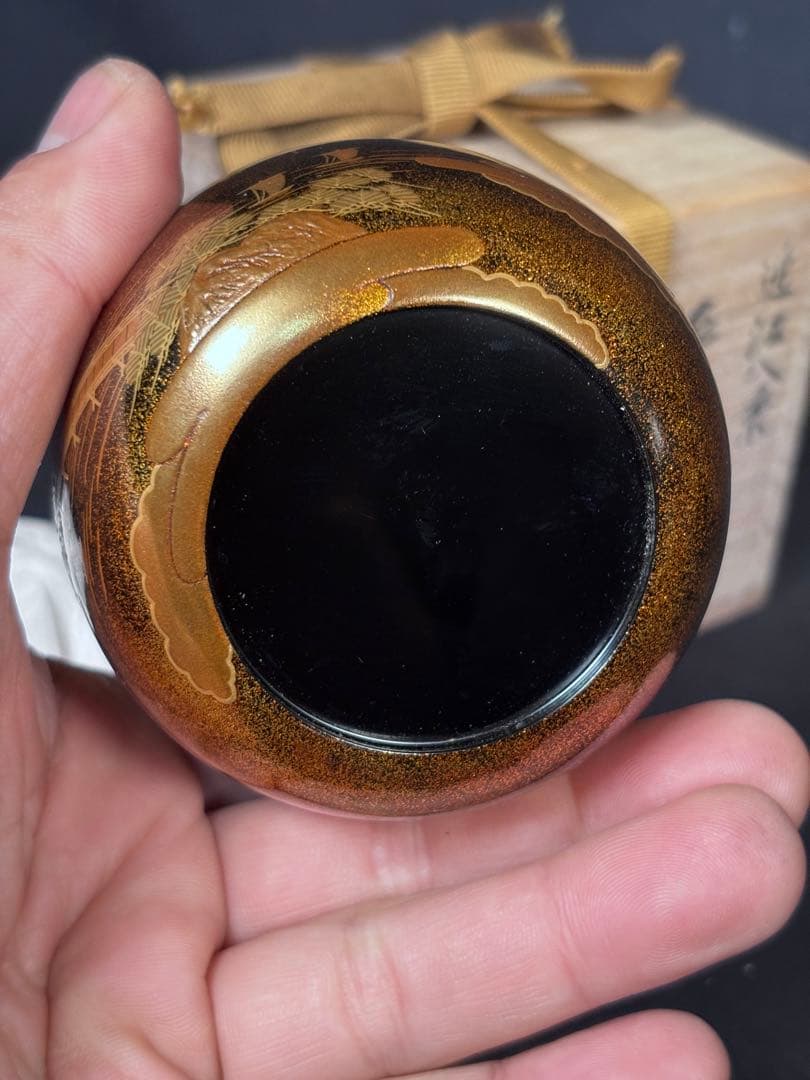 送料無料　近江八景　平棗　金蒔絵　輪島塗　名工　福久清一　在銘　蒔絵　漆器茶道具