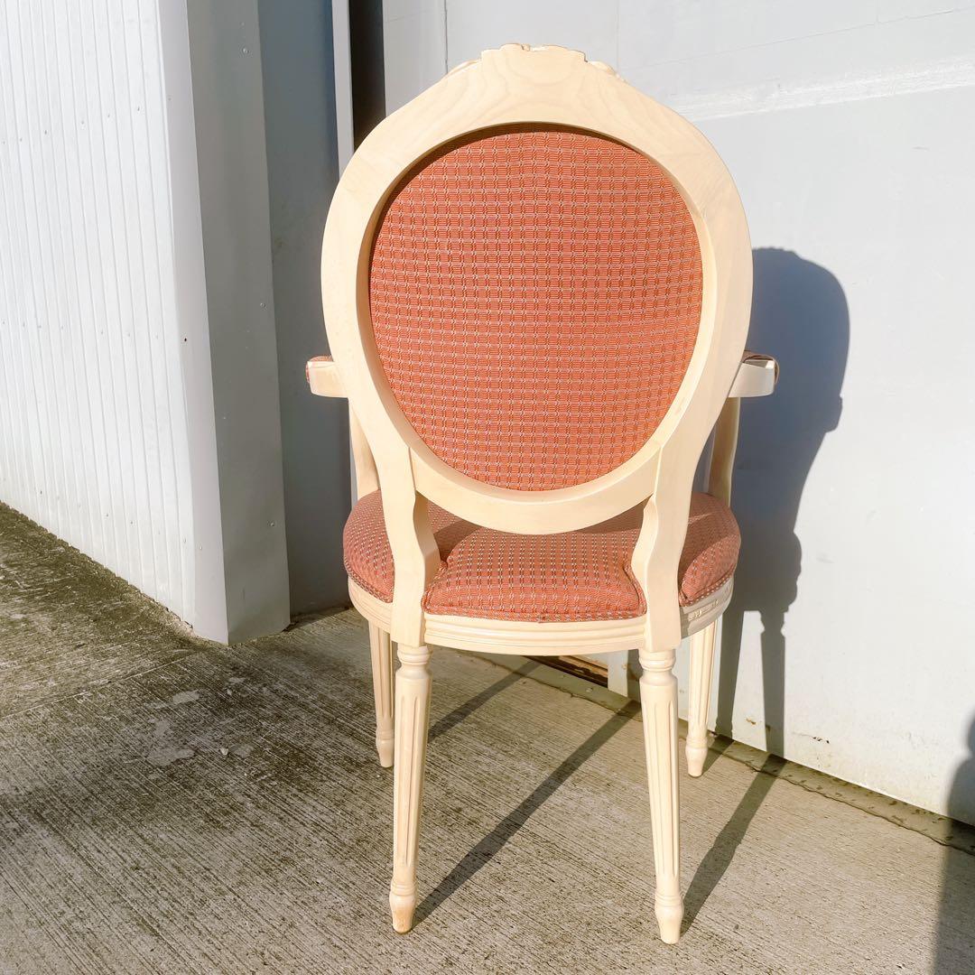 【美品③】ルイ16世様式 フランス華麗チェック織物張 メダリオンアームチェア