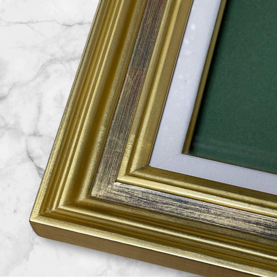 （新品）ゴールドフレーム 油彩額縁 緑色マット付き6号F用
