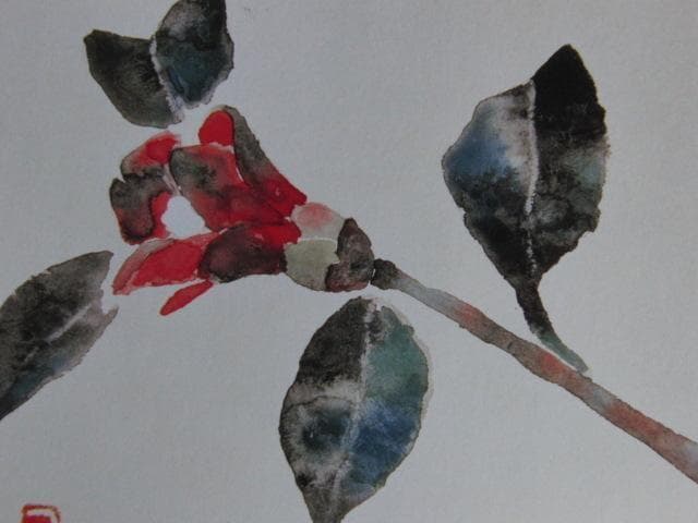 片岡鶴太郎、【椿】、希少な額装用画集より、美品、日本人画家