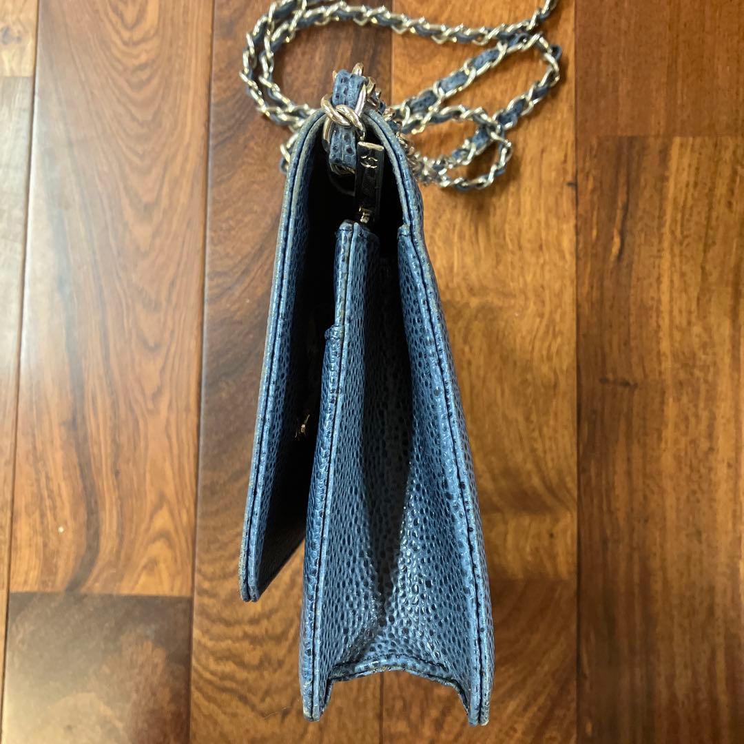 CHANEL シャネル キャビアスキン チェーンウォレット ネイビー