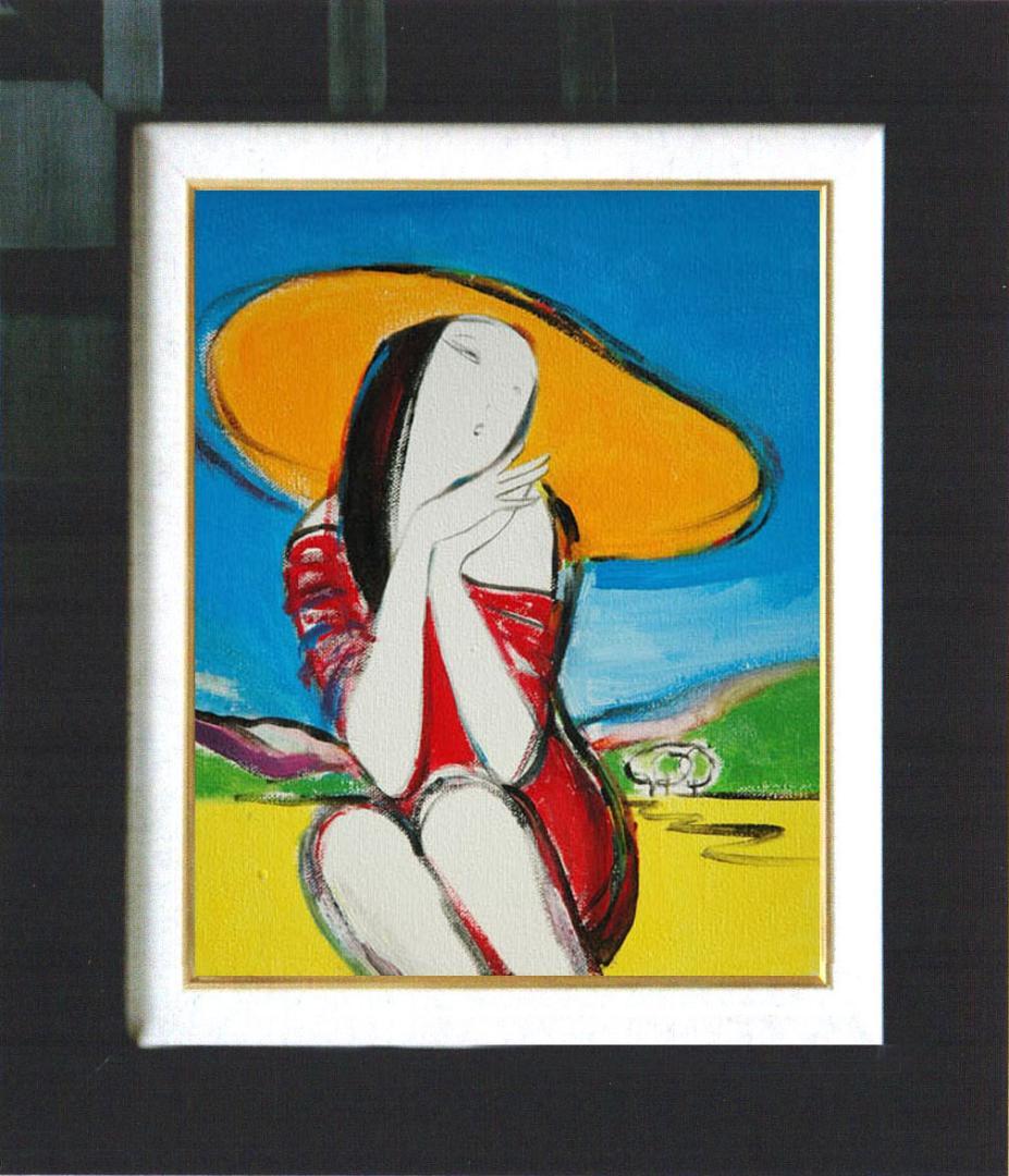 油絵 菅家令子 絵 絵画 インテリア 額付(青緑＋銀) F3-010511 女性