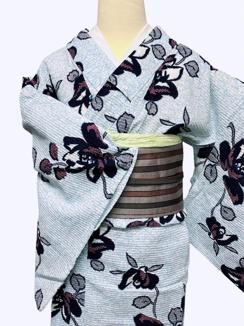 A29 有松鳴海絞り調　美品浴衣 椿　水色　綿