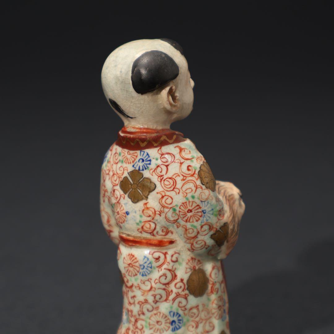 明治期　童子　置物　人形　薩摩　九谷　赤絵　骨董　R1575ダS