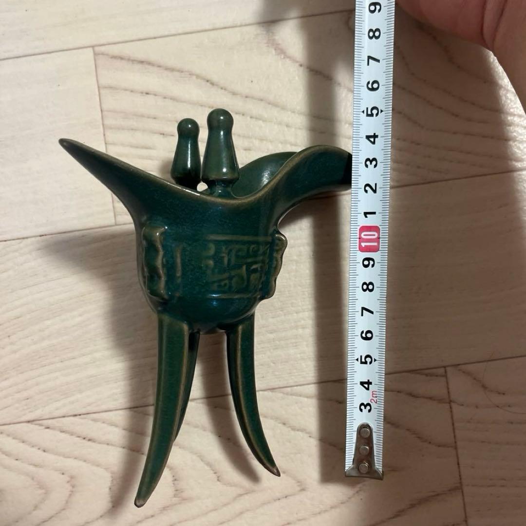 汝瓷绿釉高爵杯　酒器 爵杯 古玩 旧家収蔵 爵 陶芸　古美術品