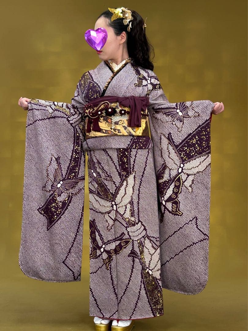 振袖フルセット　総絞り　金彩　駒刺繍