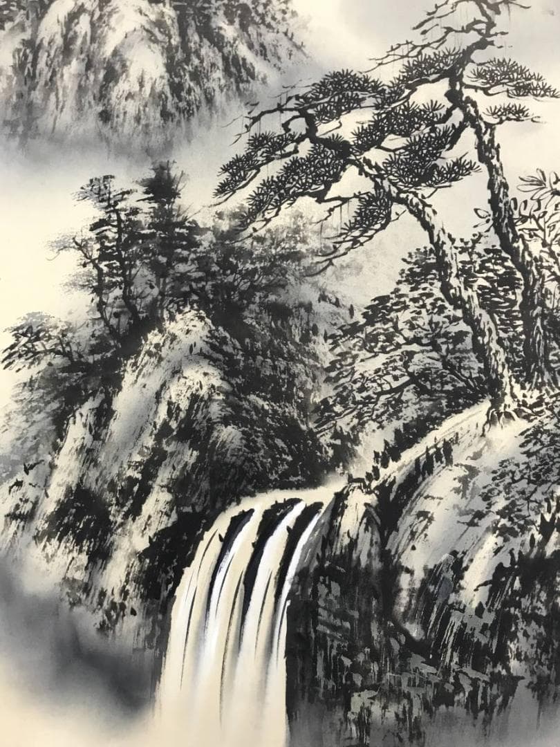 【真作】寿山/山水図/大幅/水墨山水図/掛軸/名家伝来/AB-818