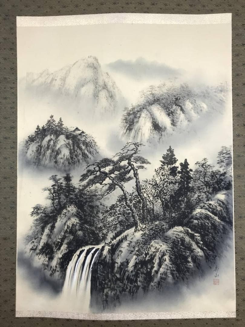 【真作】寿山/山水図/大幅/水墨山水図/掛軸/名家伝来/AB-818