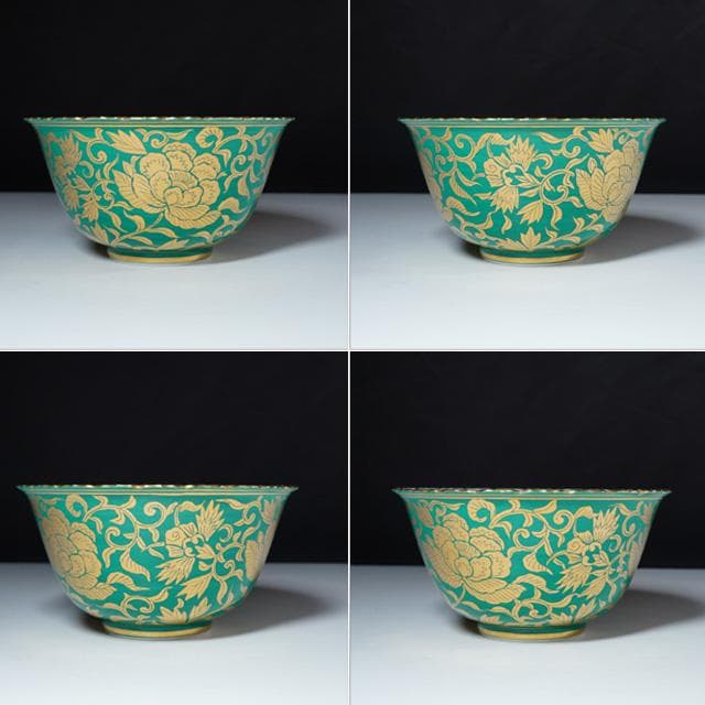 久世久宝　青金襴手牡丹唐草菓子鉢　共箱　茶道具　菓子器　京焼　染付　磁器