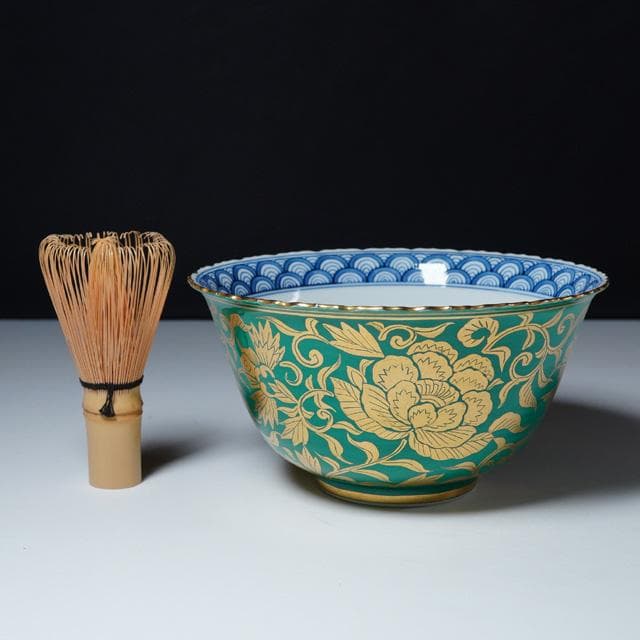 久世久宝　青金襴手牡丹唐草菓子鉢　共箱　茶道具　菓子器　京焼　染付　磁器