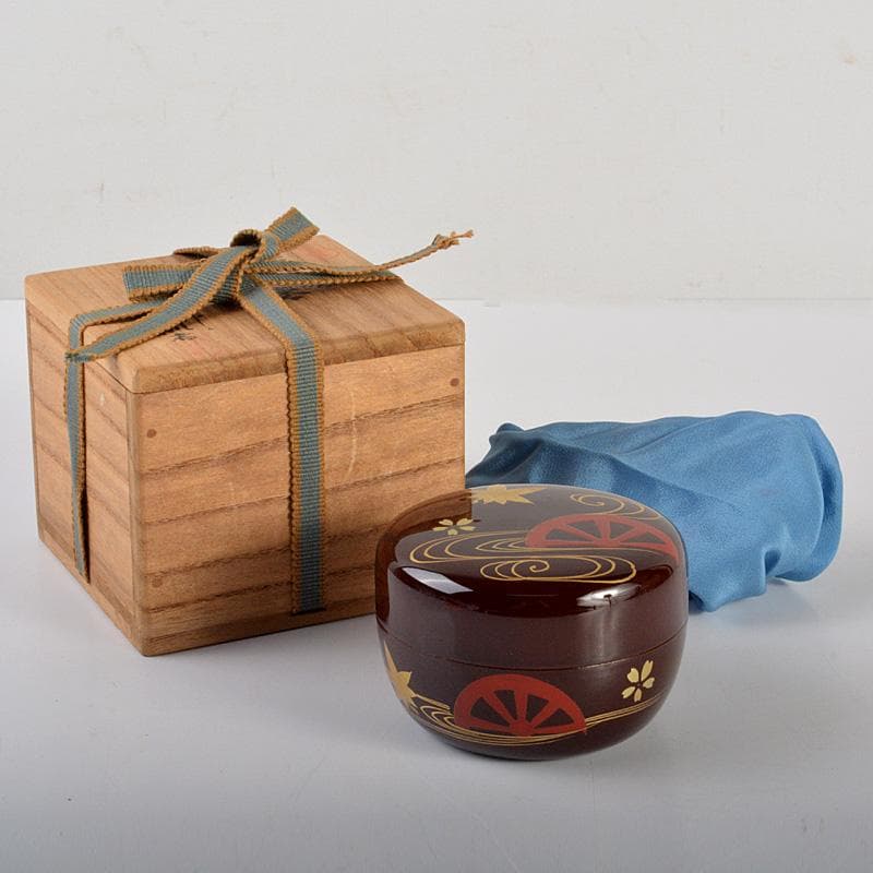 茶道具　蒔絵師　一瓢斎造　片水車蒔絵　平棗　共箱　V　6201