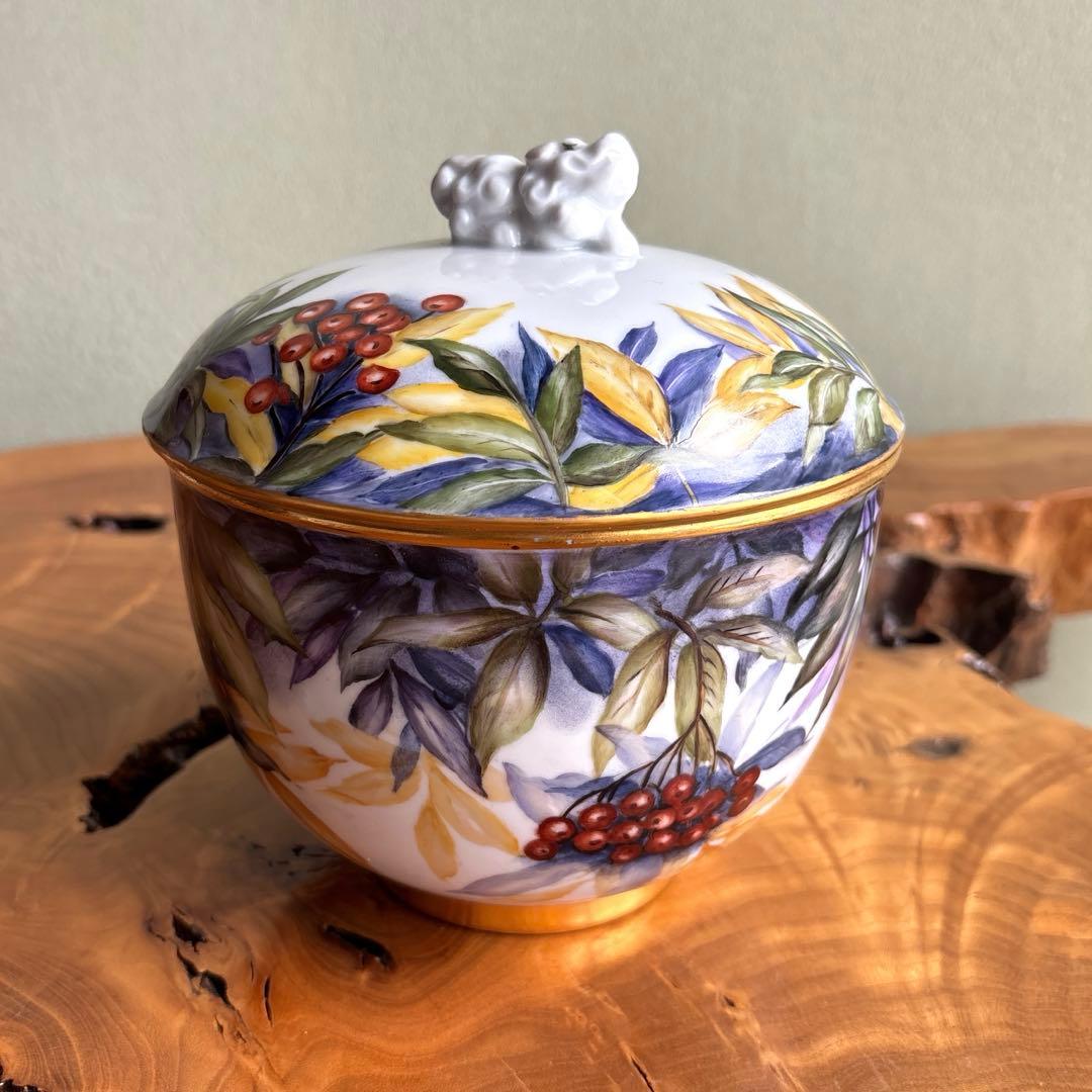 金彩 南天 作家物 蓋物 高さ17cm