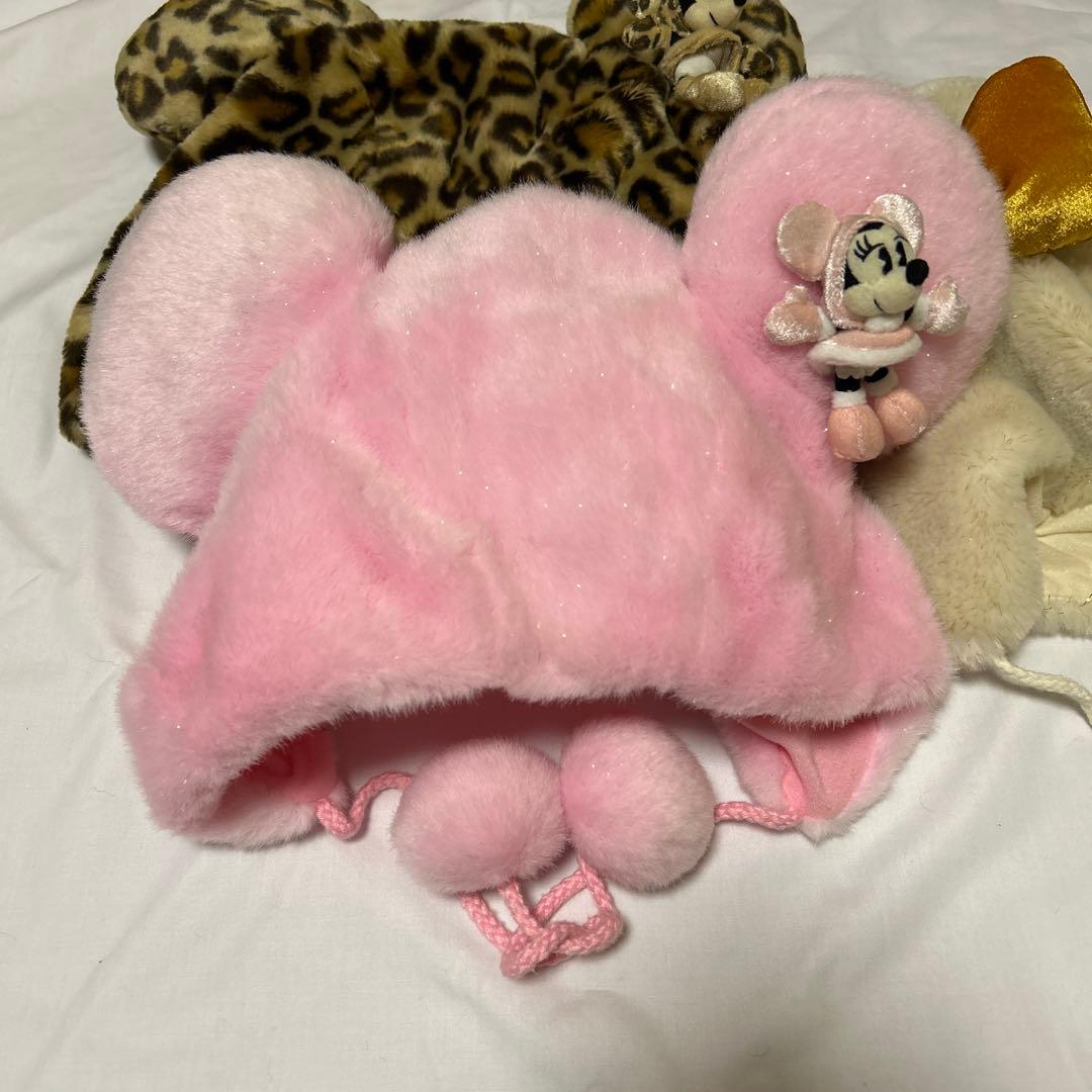 ディズニー ミニー ファンキャップ セット ヒョウ柄　ピンク　クリーム色