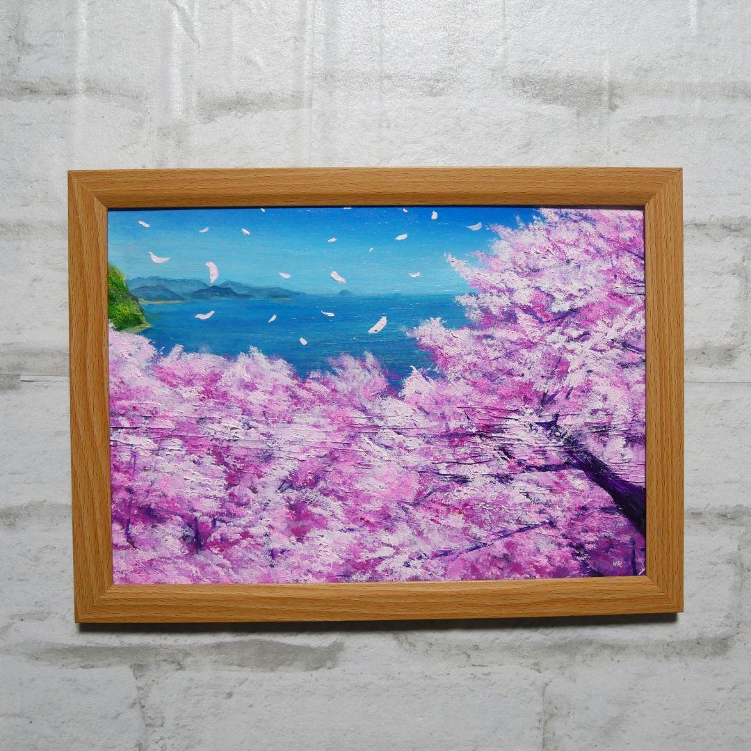 油絵 油彩 油彩画 絵 絵画【海に舞う桜】
