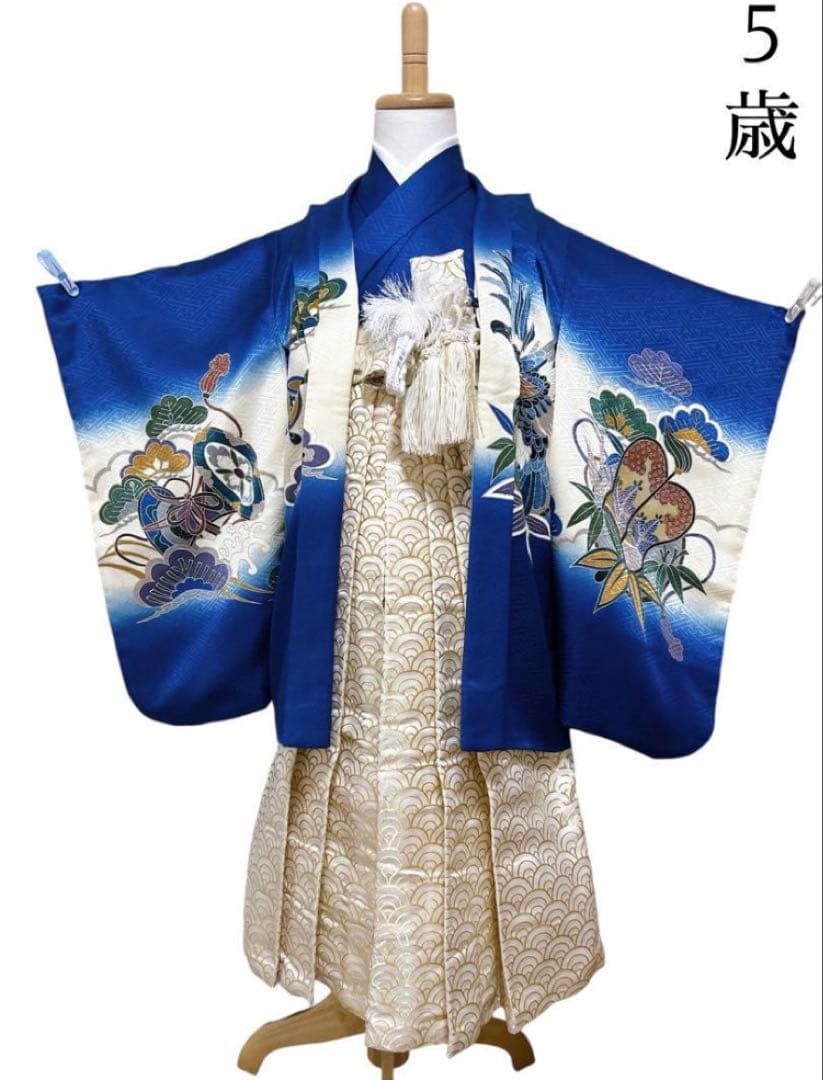 七五三着物♢5歳　男の子　セット　一式　大漁船　青　紺色