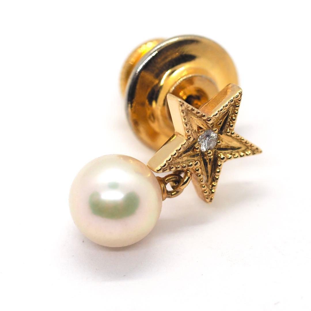 【MIKIMOTO】K18 ダイヤモンド パール 星型 ピンブローチ