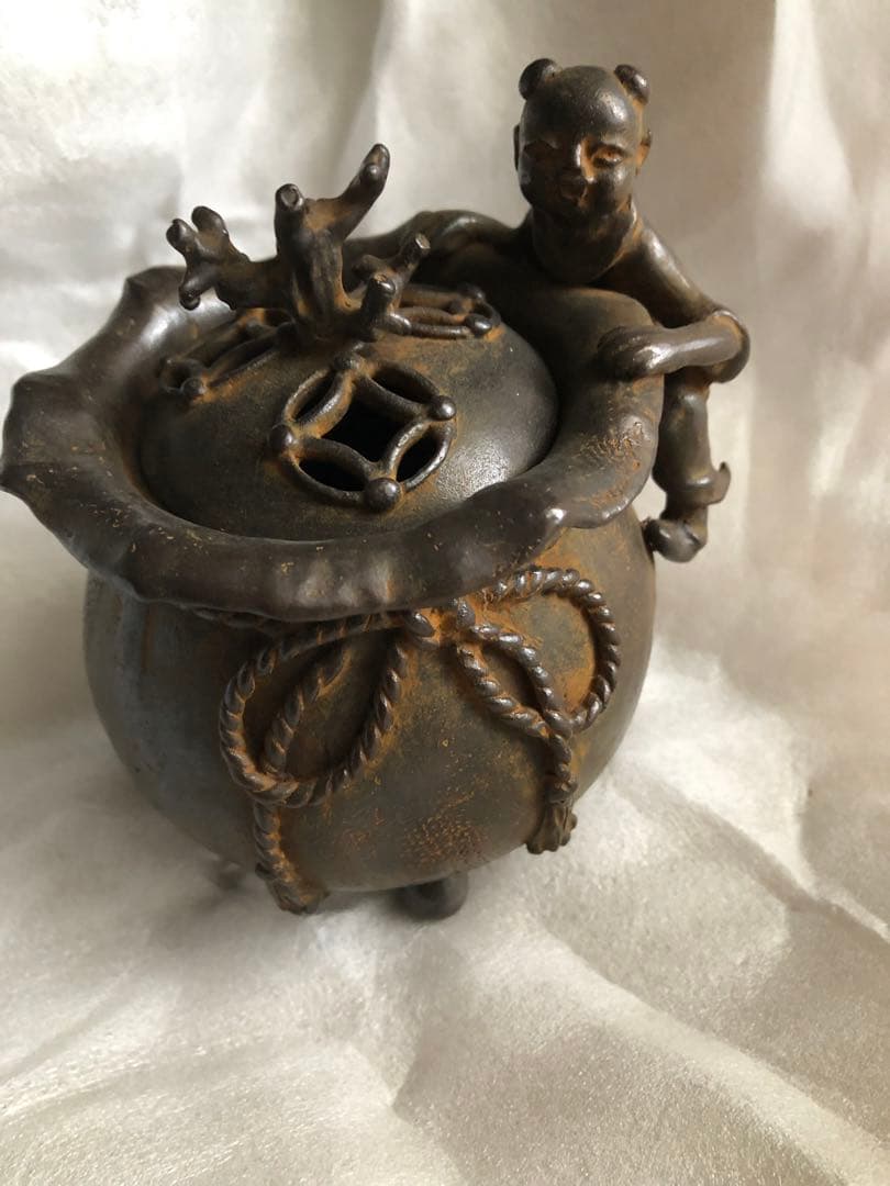 蝋型 鋳銅 宝茶巾 香炉 瑞雲作 共箱入