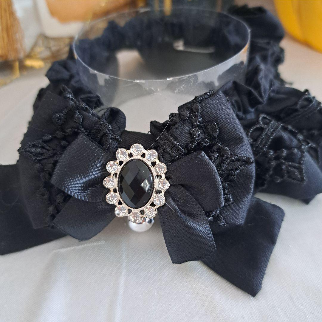 幅広シュシュ、ハロウィン(黒レース)わんちゃん猫ちゃん用