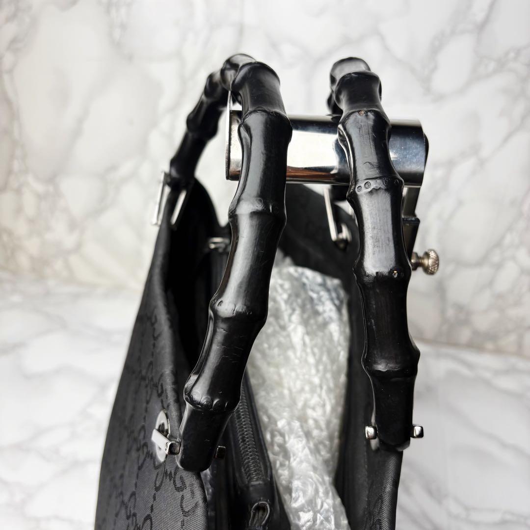 031 美品 GUCCI バンブー ハンドバッグ GG柄 黒 yu6
