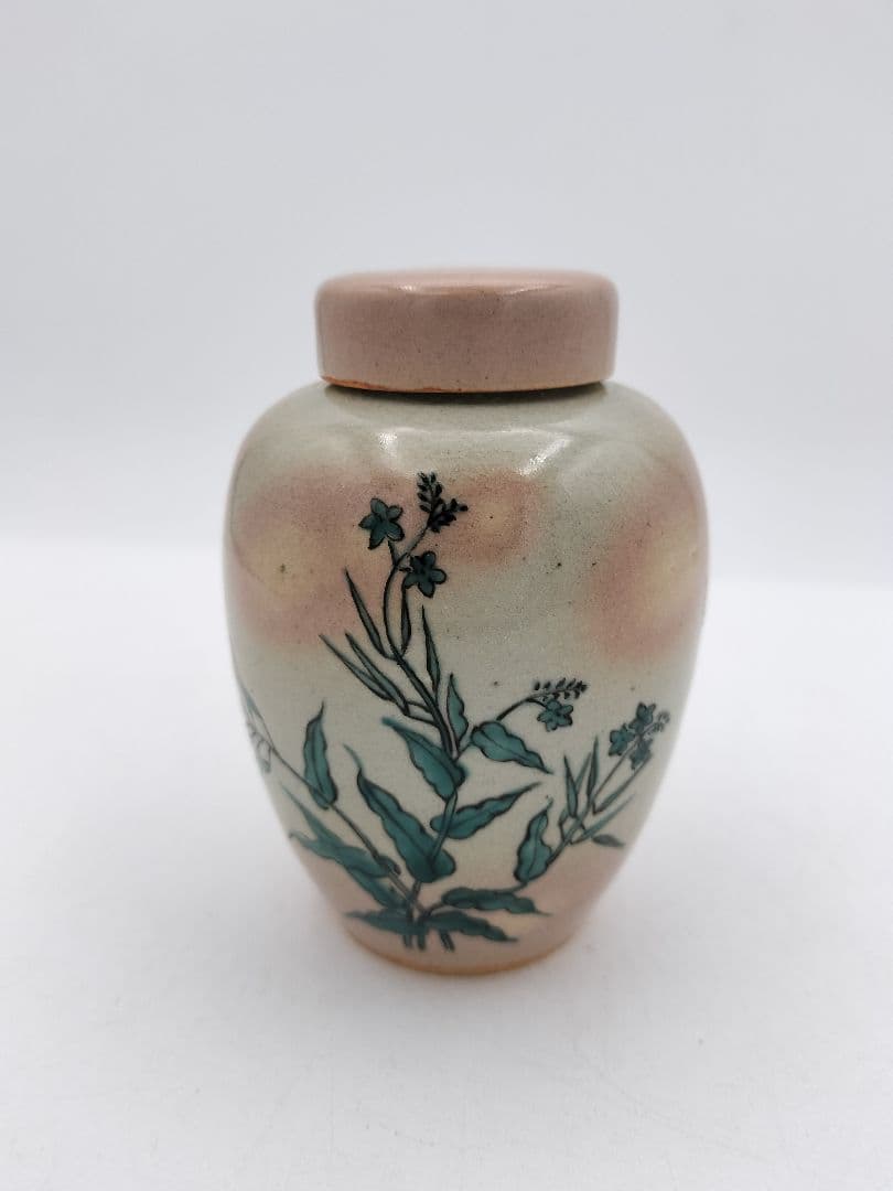 b869 茶入 煎茶 あけぼの草花 北村和善 茶道具 古物