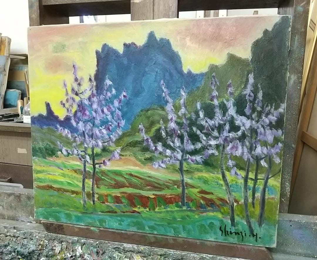 「桐の花咲く妙義」A 油絵 油彩画 絵画 アート 風景画