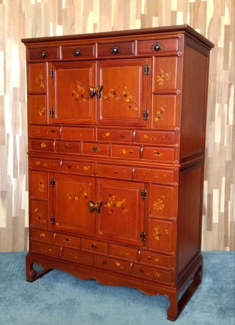 アンティーク　唐木　象嵌模様 花鳥図 李朝家具 李朝箪笥