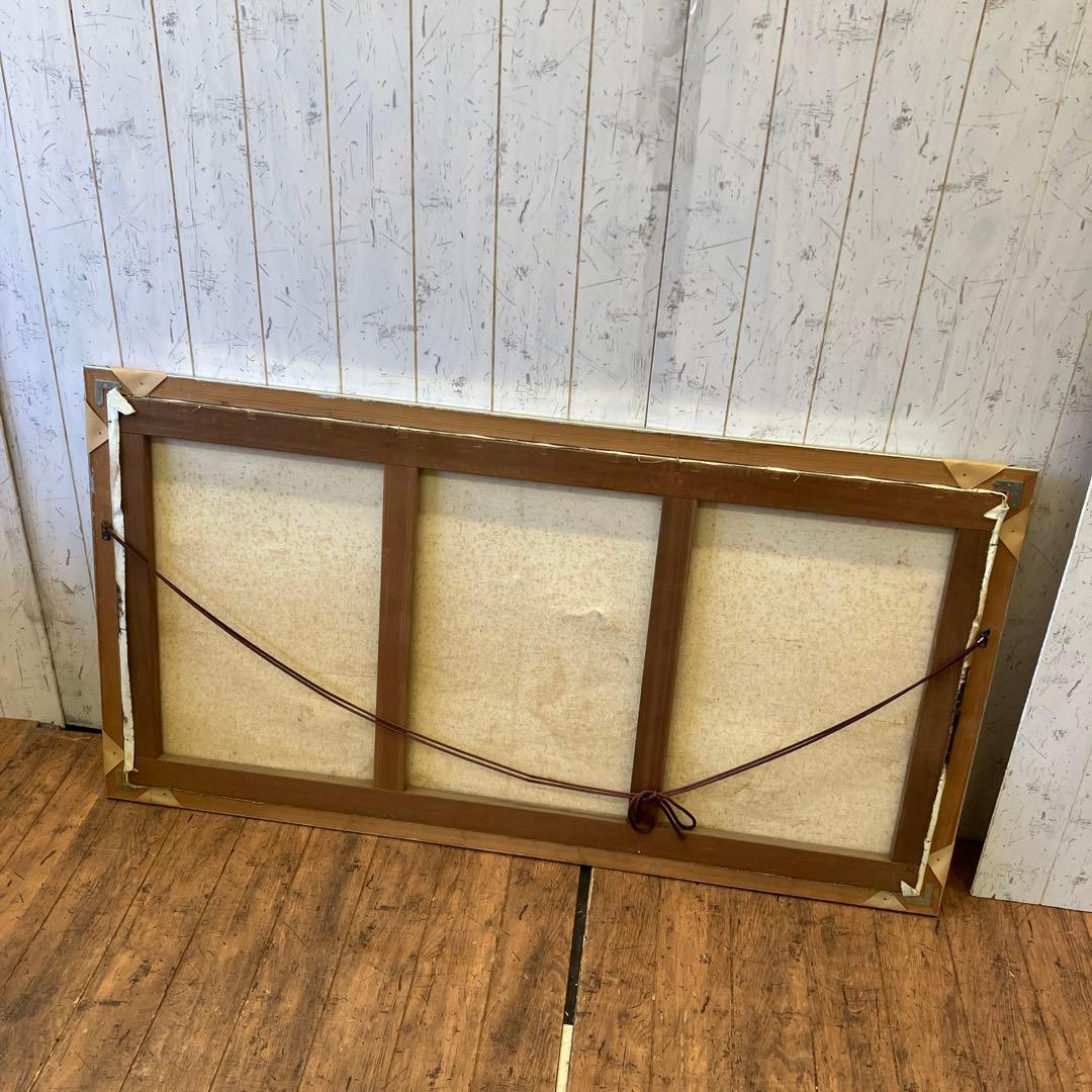 ヴィンテージ 大判 風景画 絵画 油絵 油彩画 舟 帆船 額縁 額装 インテリア