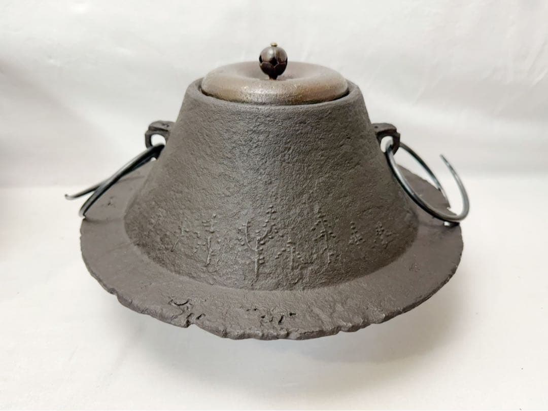 ほぼ未使用 茶道具 鋳師 金森吉左造 鳳凰唐金風炉 浜松地紋釜添 富士釜 共箱