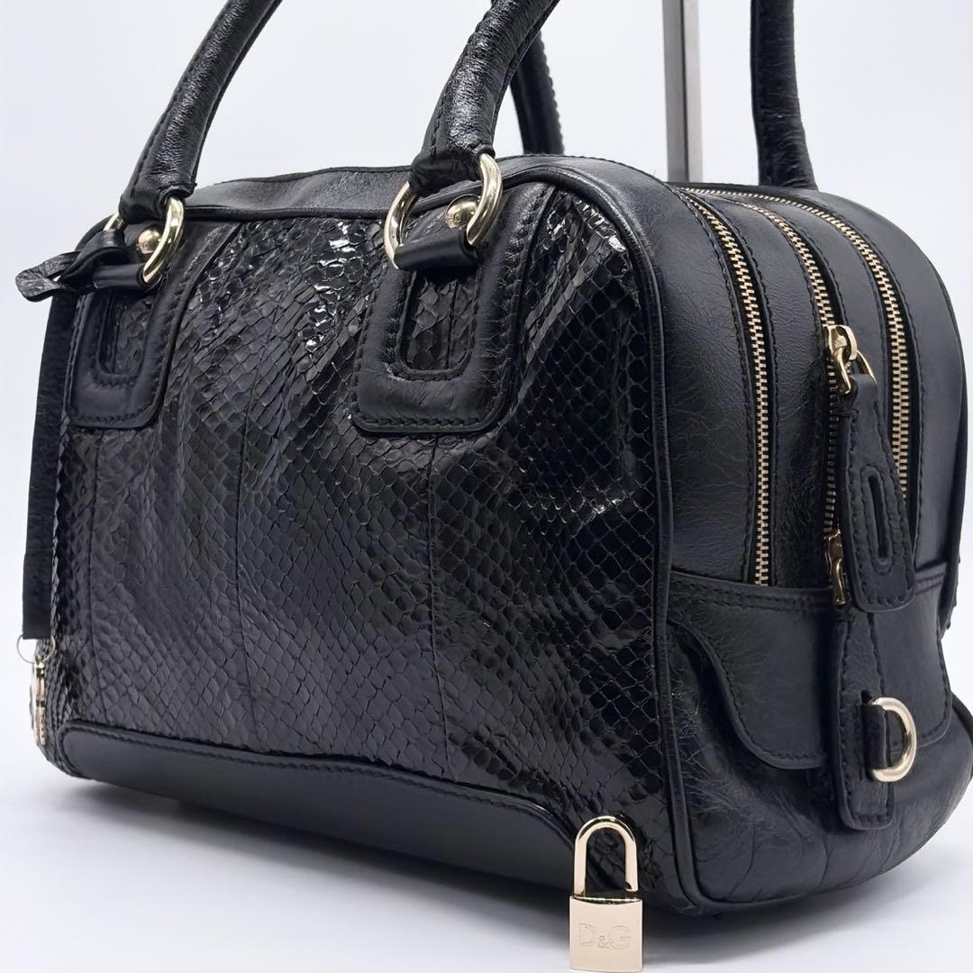 ドルガバ ハンドバッグ パイソン ダブル ブラック 南京錠 ロゴ