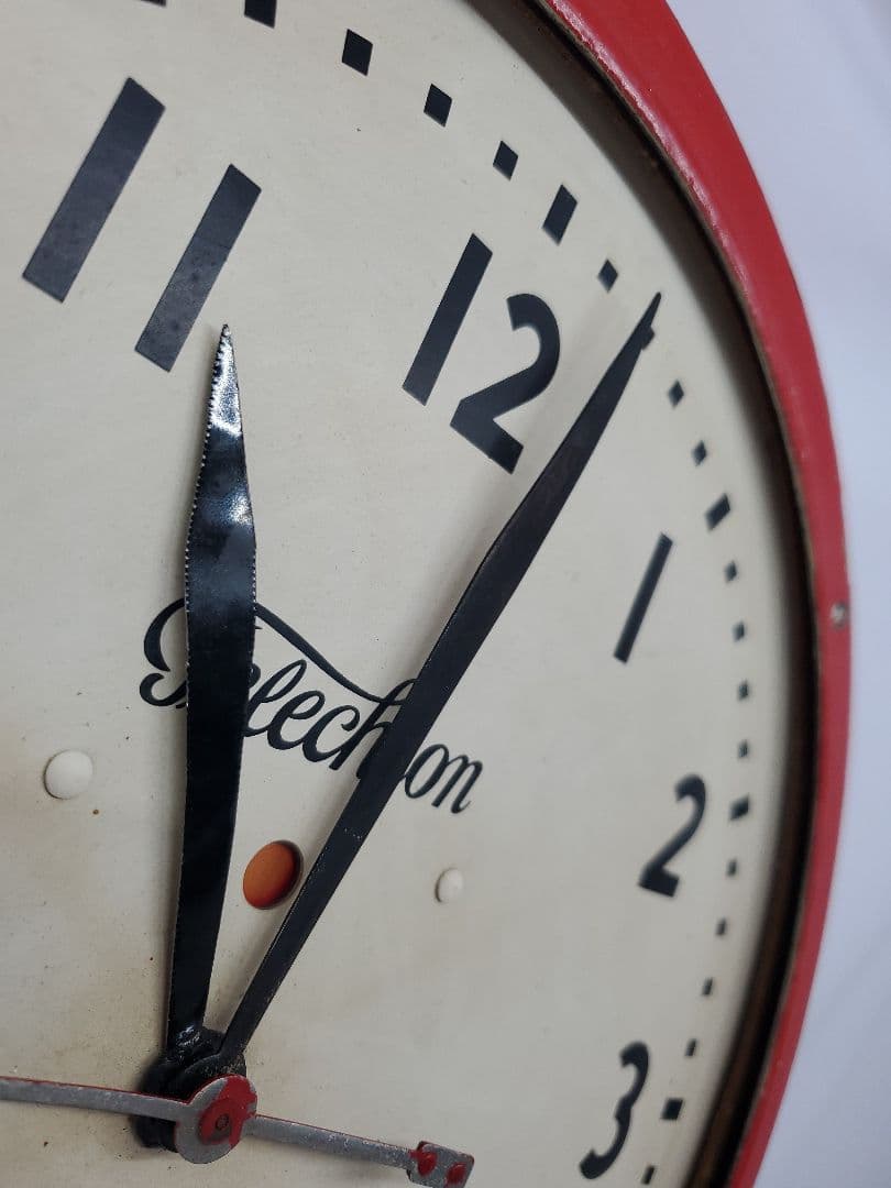 Telechron　アンティーク　スクールクロック　赤　掛け時計　稼働　希少