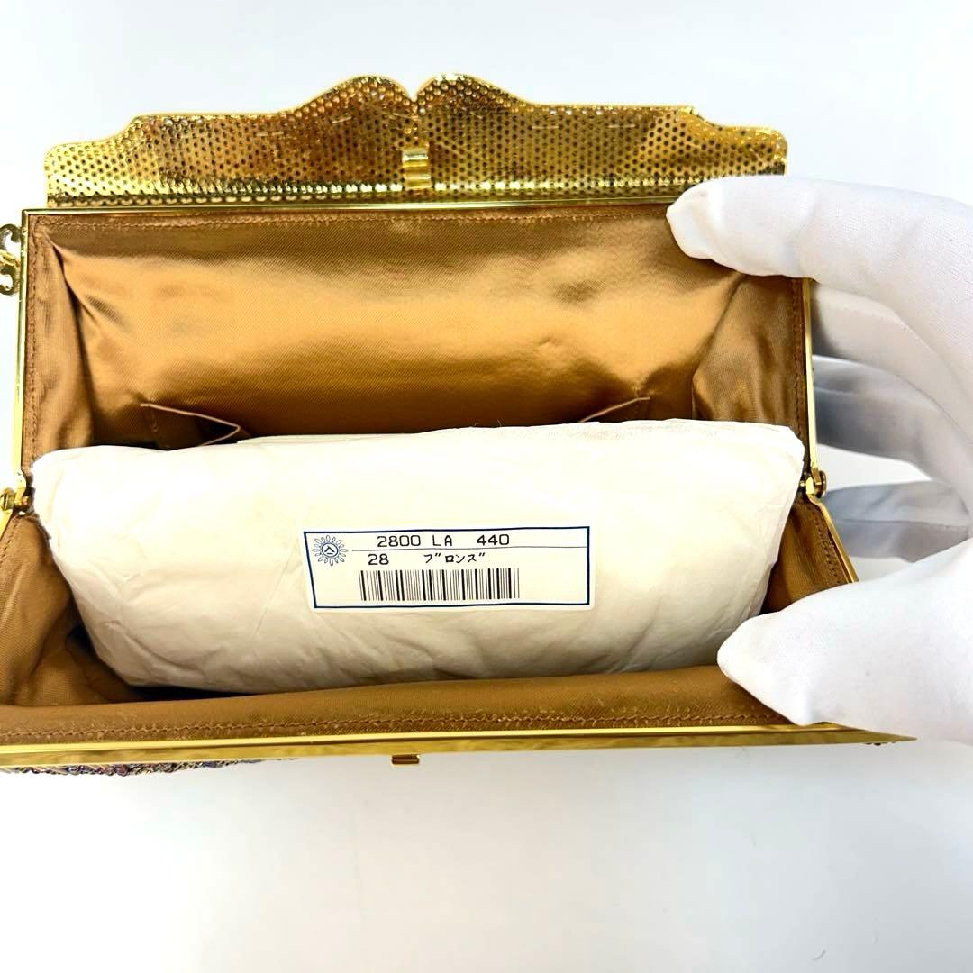 【未使用級】ルミーはしもと　ビーズバッグ　ブロンズ　ゴールドチェーン　ビジュー