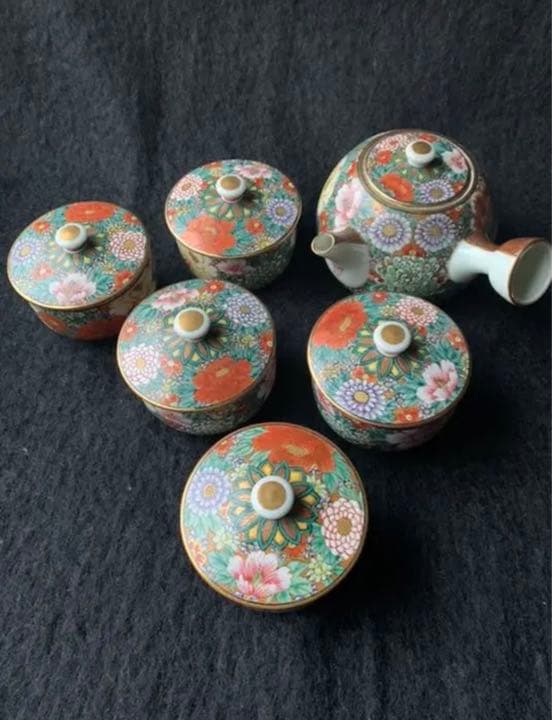 希少　九谷焼　椿山窯　若村紫紅　極細密画　花詰　茶器　骨董