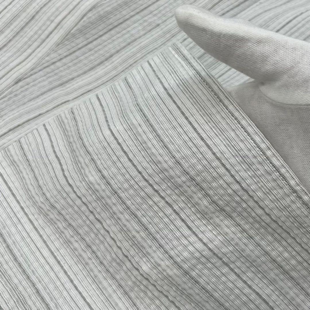 古典しじら織　浴衣　綿　粋な夏着物　縞柄　献上帯 半幅帯白　2点　0820⑨