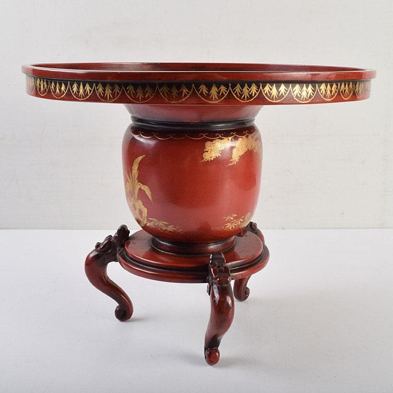 江戸時代　寛政期　朱塗　金蒔絵山水人物文　薄端　時代箱　V　R9446H