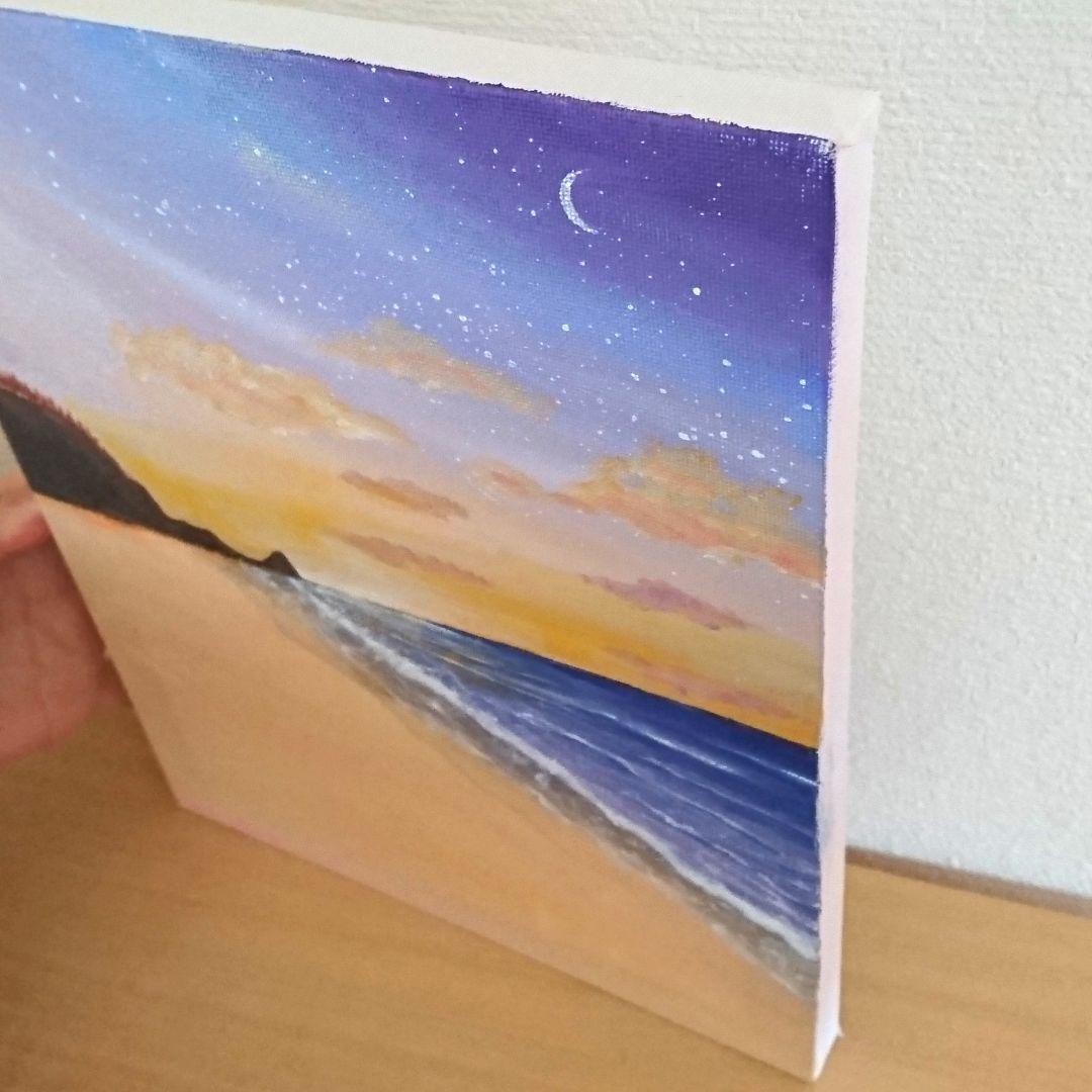 売却済み☆アクリル画 海 ビーチ 朝陽 朝焼け Beach Acrylic
