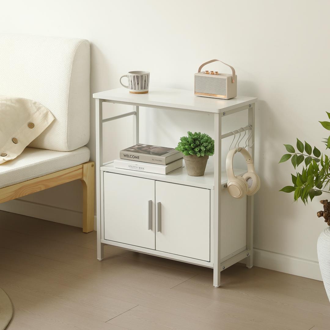 水槽台 水槽スタンド 耐荷重120kg 幅60cm 三段 フック付き 両開扉 白