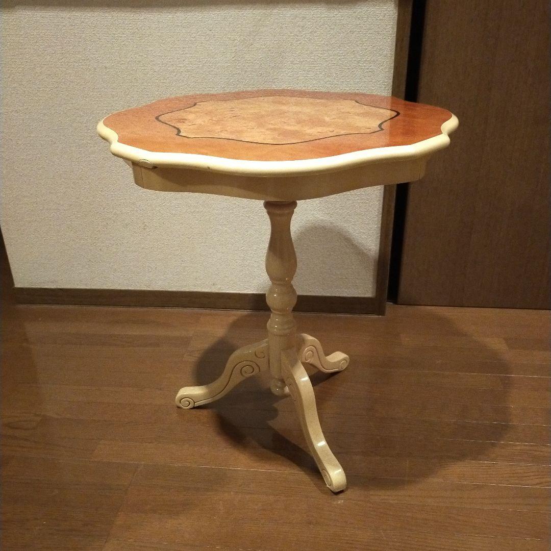 ティーテーブル イタリア ナチュラル/ホワイト 象嵌 カフェテーブル