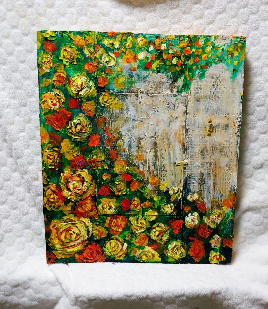 油絵 絵画【猫と黄色薔薇】