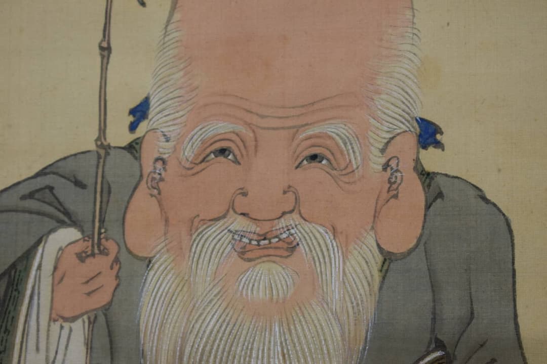 【真作】古市金峨/福禄寿図/幸福、財産、長寿の神様/掛軸☆宝船☆Y-448　JM