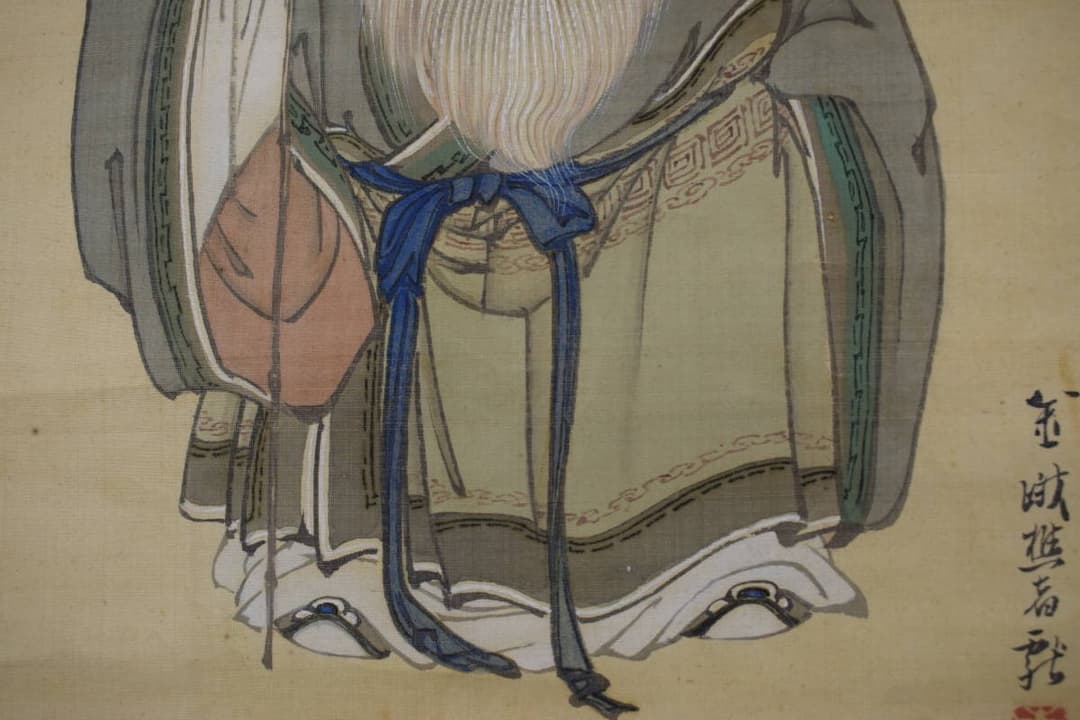 【真作】古市金峨/福禄寿図/幸福、財産、長寿の神様/掛軸☆宝船☆Y-448　JM